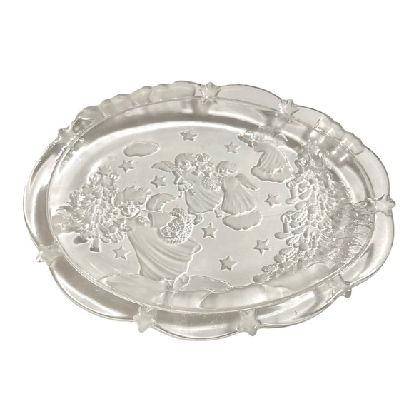 1980’s Christmas Glass Plate with Angels, Stars, Celestial, Oval Candy Dish - Picture 1 of 6